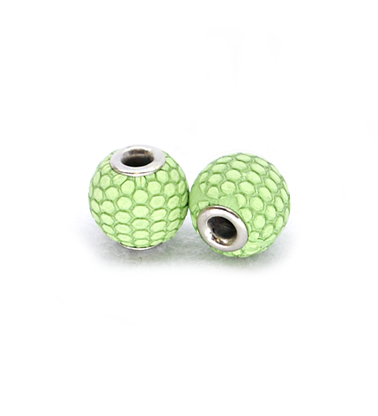 Leather donut beads python (2 pieces) 14 mm - Green